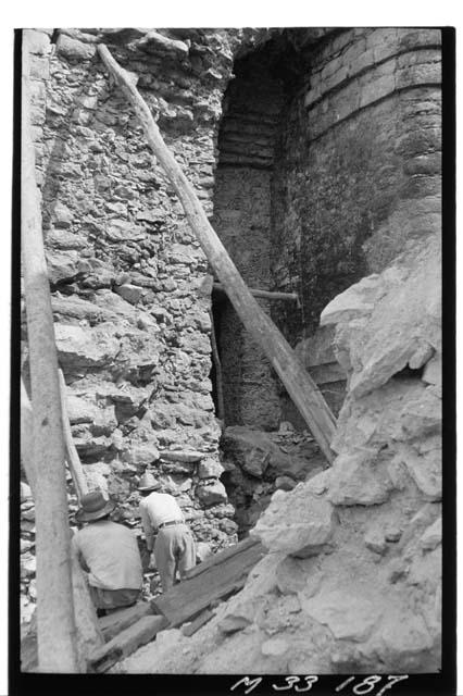 West wall part of buttress south of main stairs at Monjas