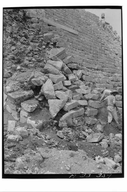 Northeast corner of main stairs at Monjas, before pointing