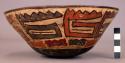 Ceramic, complete bowl, red interior, polychrome exterior