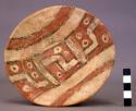 Pottery pedestal bowl with brown, red and white designs