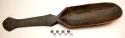 Spoon; carved wood; scoop-shape bowl; tapered, perf. handle; worn; dk pigment